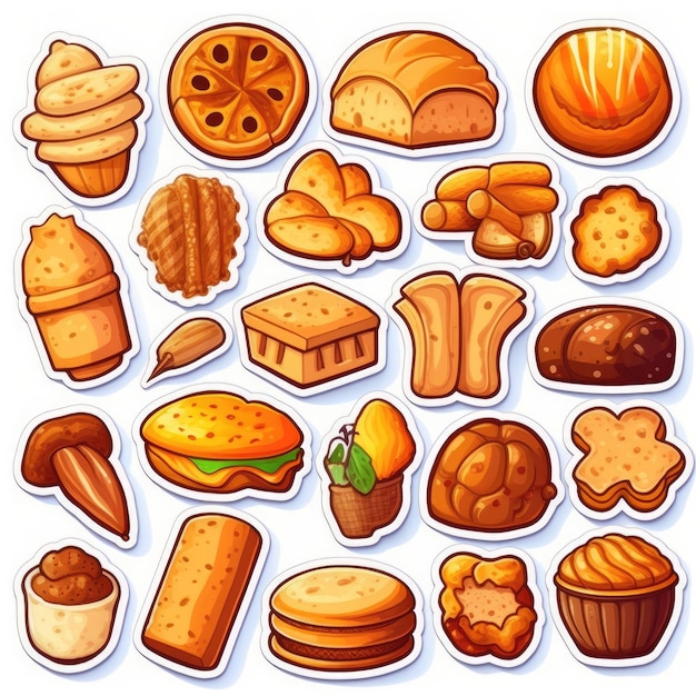 Photo bread icons set sticker on white background