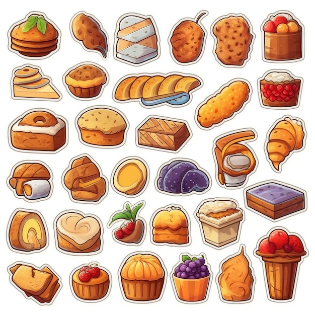 Bread icons set sticker on white background