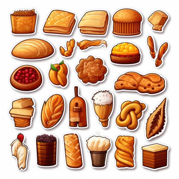 Photo bread icons set sticker on white background