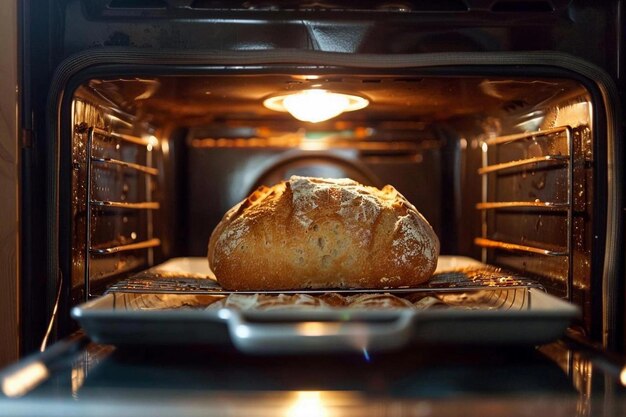 Bread is baked in the oven photo in a homely atmosphere in the kitchen