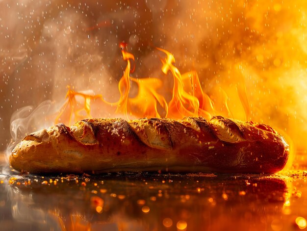 A bread is on fire with smoke coming out of it