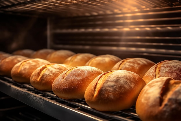 bread on a rack in an oven