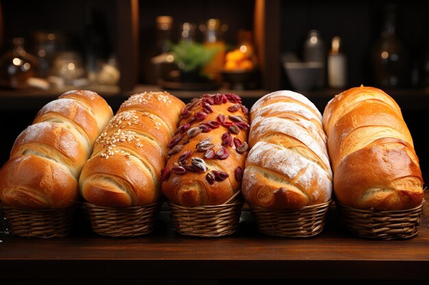 Photo bread on shelves at baker shop