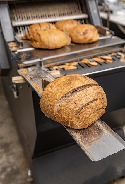 Photo bread slicer machine in food and bekery production line