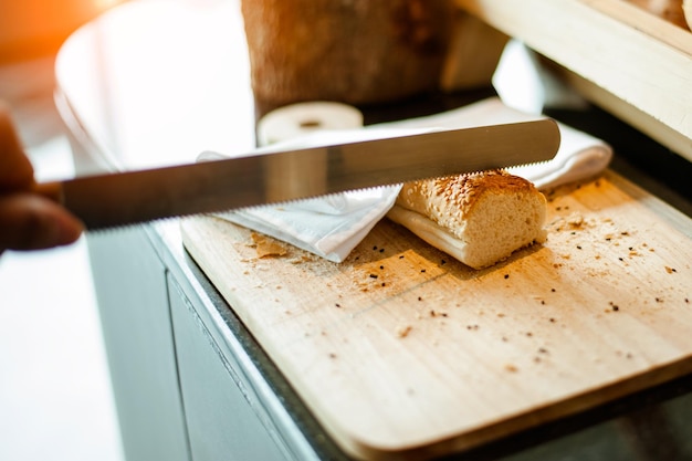 Bread on Slicing board with knifebreakfast