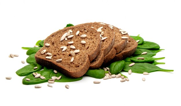 Bread, spinach and sunflower seeds