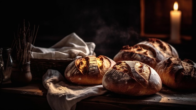 Хлеб на столе с дымом, выходящим из него