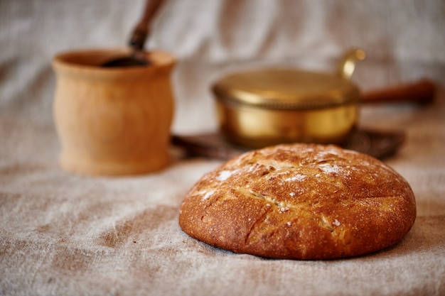 Bread on a textile with a flour