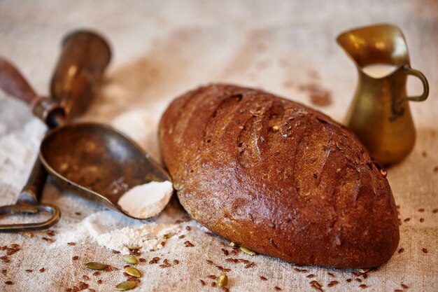 Bread on a textile with a flour