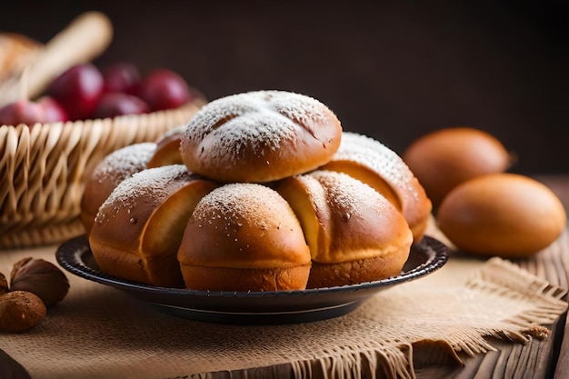 Bread on a tray with grapes and cherries