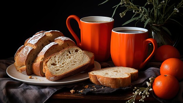 Foto pane o toast aromatizzato tutti fruitti servito con tè caldo indiano generative ai