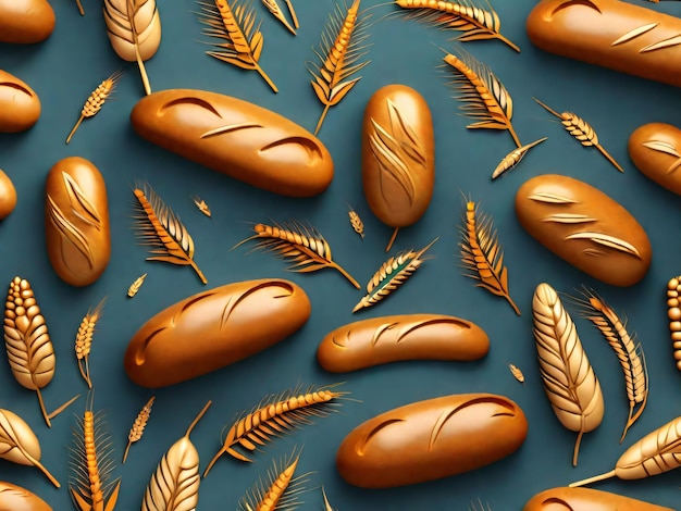 Bread and wheat seamless pattern design oat