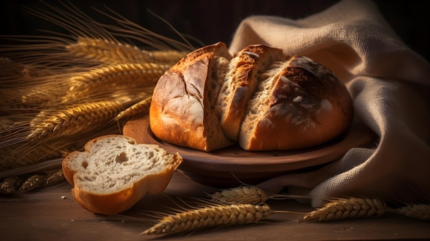 Bread and wheat on a table