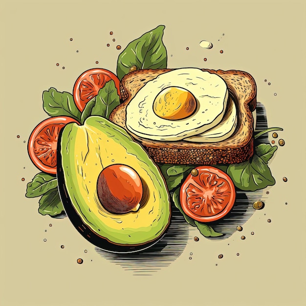 bread with avocado and an egg in the style of bold