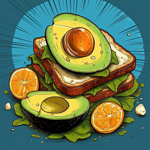 Photo bread with avocado and an egg in the style of bold