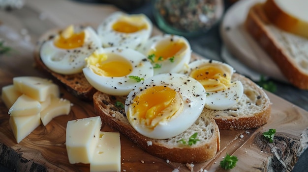 Bread with butter and cheese and boiled egg Generative AI