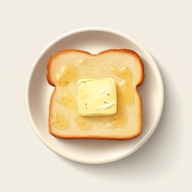 Bread with butter on a plate on isolated white background