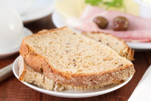 Bread with cereals on plate