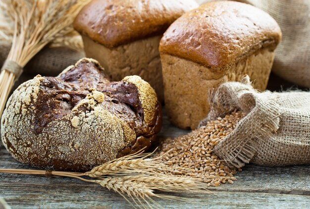 Bread with kitchen accessories on the table.