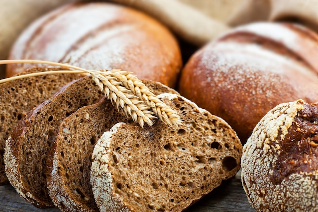 Bread with kitchen accessories on the table.