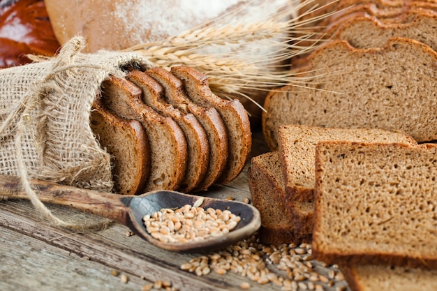 Bread with kitchen accessories on the table