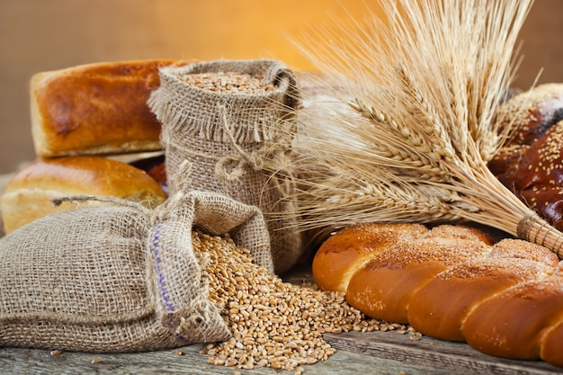 Bread with kitchen accessories on the table