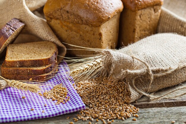 Bread with kitchen accessories on the table