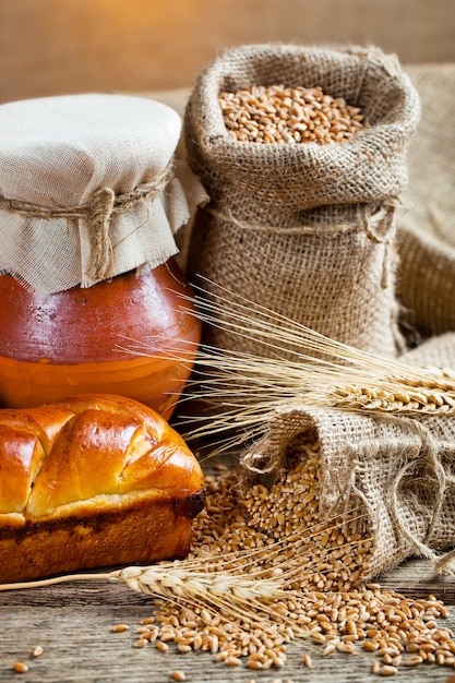 Bread with kitchen accessories on the table