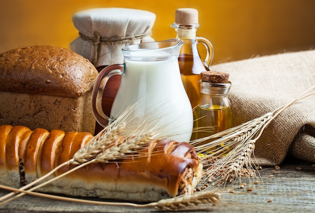 Bread with kitchen accessories on the table