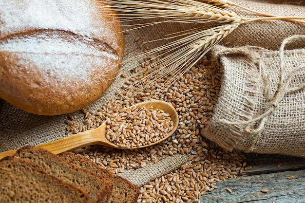 Bread with kitchen accessories on the table