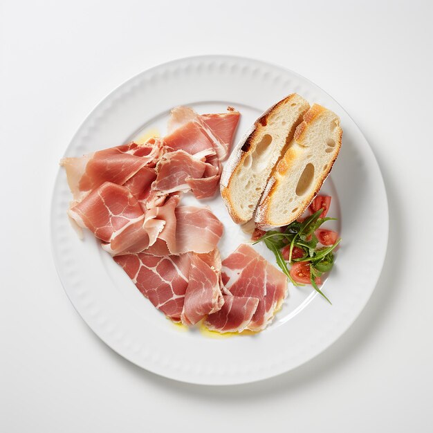 Photo bread with parma ham on a plate