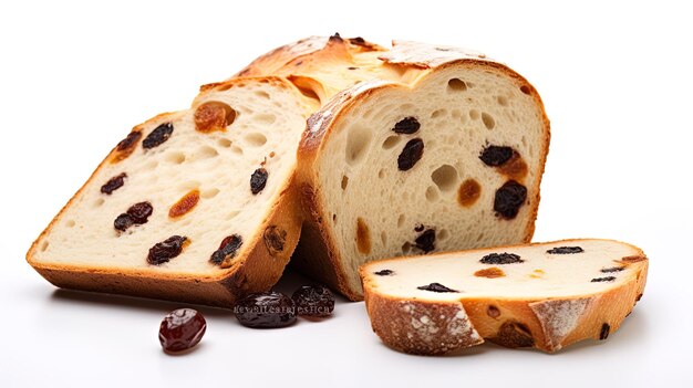 bread with raisins and raisins on a white background