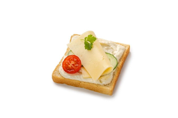 Bread with sliced cheese tomatoes cucumbers on bread Toast bruschetta appetizer sandwich isolated