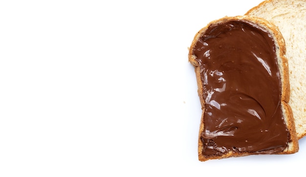 Bread with sweet chocolate hazelnut on white background