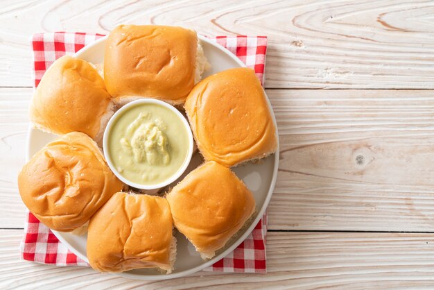 Bread with Thai Pandan Custard  on plate