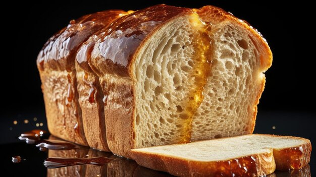 bread on wooden table with black and blur background