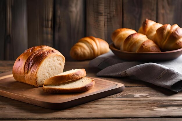 Bread on a wooden table with a wooden background