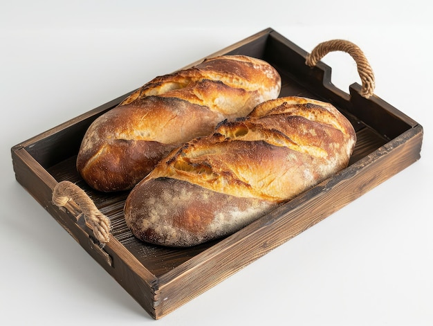 Bread on a wooden tray AI generative