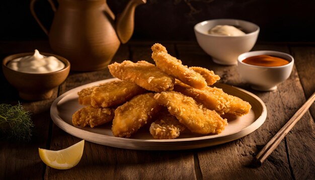 breaded chicken crispy strips fast food copyspace