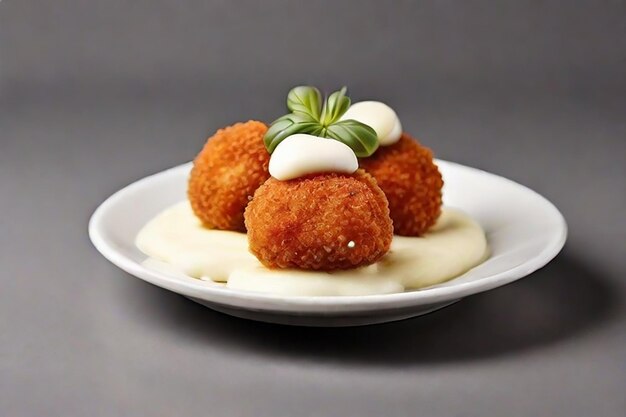 Breaded chicken meat balls with oozing stretchy mozzarella cheese isolated on a white background