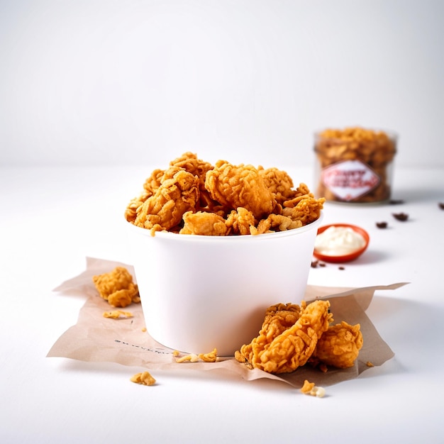 Breaded chicken wings on a white table