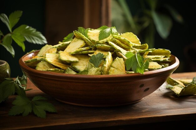 Photo breadfruit chips in a decorative bowl high quality breadfruit picture photography