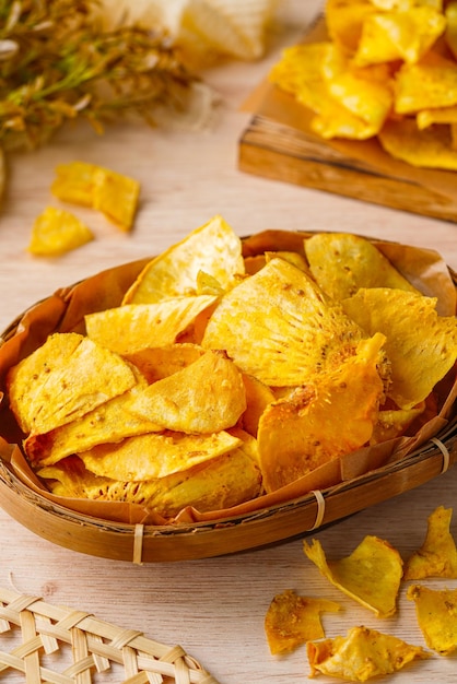 Breadfruit chips (indonesia keripik sukun) are food made from\
breadfruit