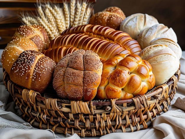 Breads in a basket on a table