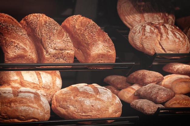 Breads on the shelf in the bakery