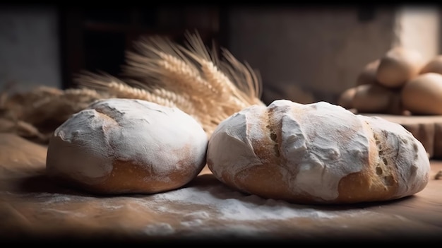 Photo breads on a table with a black background