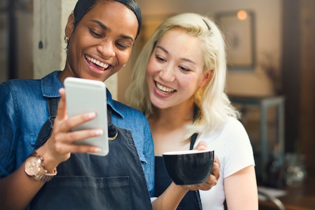 break casual coffee shop coworker cheerful concept
