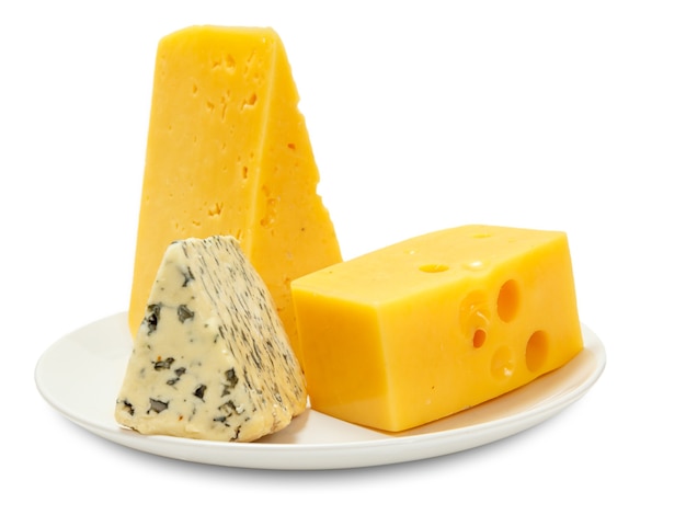 break of cheeses on a wooden cutting board