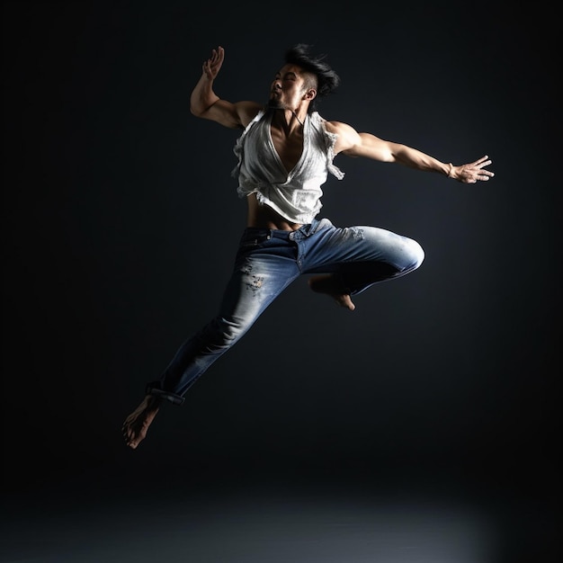 Foto movimento del breakdancer che salta e balla