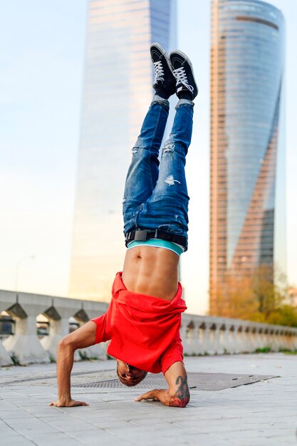 Breakdancers performing tricks